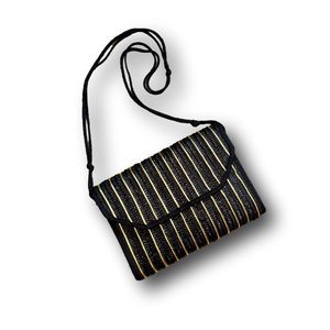 Vintage Wave Basket Weave Pocketbook | Black & Gold Striped Crossbody